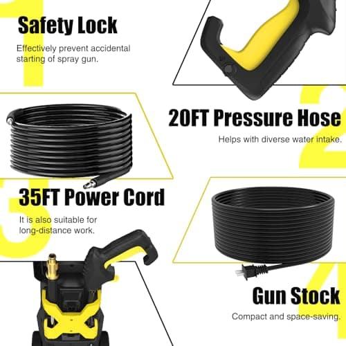 Electric Pressure Washer, 4800PSI Max 3.0 GPM Power Washer with 20FT Hose, 35FT Cord, 4 Nozzles Foam Cannon High Pressure Washer for Car Patio Garden (Black)