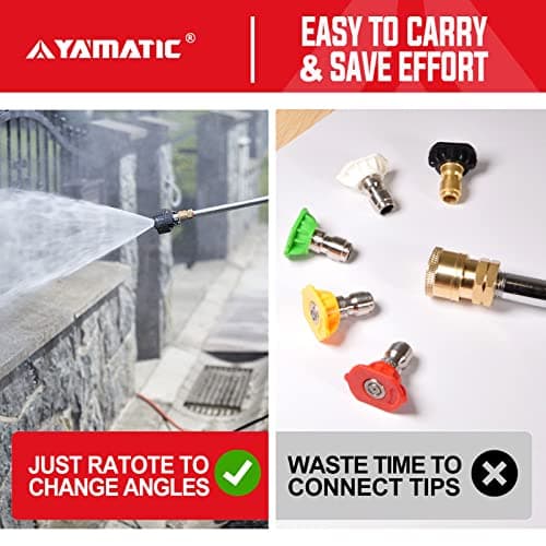 YAMATIC Pressure Washer Nozzle, 6-in-1 Quick Changeover & Easy Adjustable, Power Washer Tips with 1/4 inch Quick Connect, Max 4000PSI & 4.0GPM