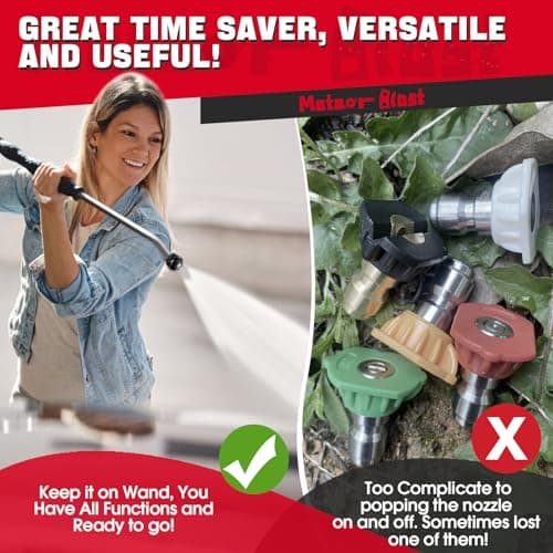 Meteor Blast Pressure Washer Nozzle, 6-in-1 Quick Change over and Adjustable, Power Washer Tips Replacement with 1/4 inch Quick Connector, MAX 4500PSI for Pressure Washer