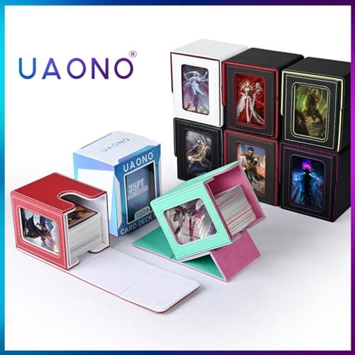 Card Deck Box with MTG Commander Display, Deck Case Holds 100+ Double-Sleeved Cards, Storage Box Fits TCG/PTCG/Sports Card with 2 Dividers, 1 Toploader (Red, White)