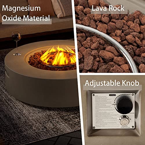SUNBURY Outdoor 40" Propane Fire Pit Table, CSA Certified,50000 BTU Gray Patio Fire Table, Concrete Round Gas Fire Table w Lava Rocks (Tank Outside)