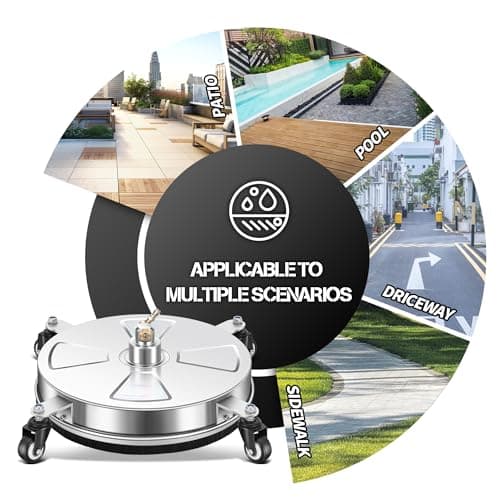 15" Pressure Washer Surface Cleaner with 4 Wheels - Stainless Steel Surface Cleaner for Pressure Washer Attachment for Concrete, Patio, Sidewalk, Deck, Driveways and Daily Washing - PWS 15