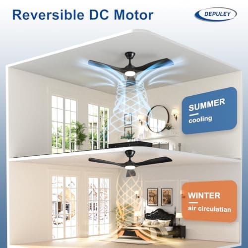 Depuley 52-Inch Ceiling Fan with Light: Black 3 Blade Outdoor Fans for Patios - Dimmable Indoor Fan with Remote APP Control Ultra Quiet DC Motor Reversible 6 Speed Timer