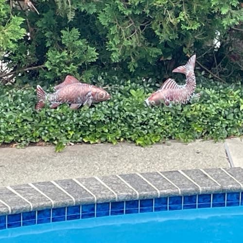 G/N CLYB Set of 2 Koi Fish Decor Outdoor Statue Sculpture Garden Pond Fishes Yard Art Antique Copper Koi Sculptures & Statues Metal Koi Fish Figurine Ornaments Décor Gifts for Women Mom Grandma