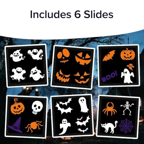 Star Shower Show LED Projector, AS-SEEN-ON-TV, Showcase Your Home With Full-Color Holiday, Use 2 or More for Spectacular Results, Hassle-Free, Includes 6 Halloween Slides, 7 In, Orange