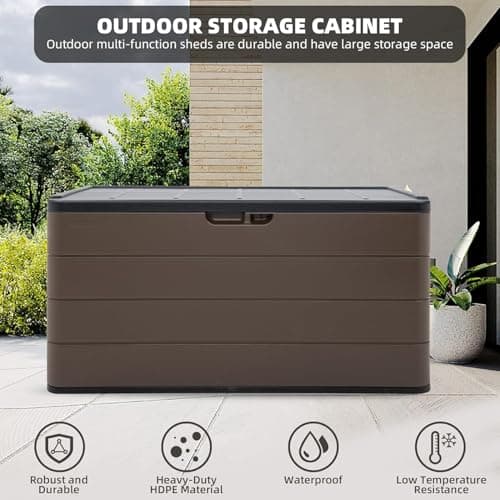 100 Gallon Elegant Pro Edition Lockable Resin Deck Box, Waterproof & UV-Resistant Outdoor Storage Box for Outdoor Cushion Storage, Tools Storage and Outdoor Delivery, Coffee