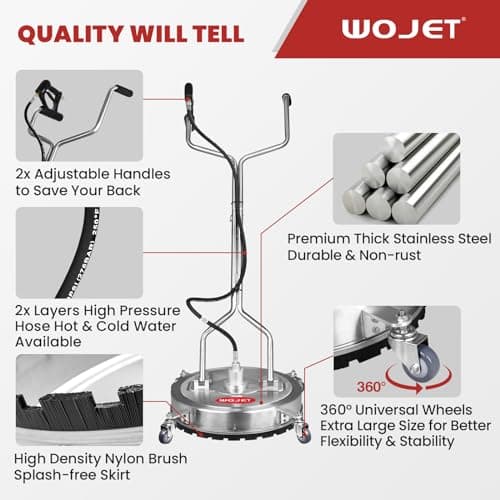 22" Pressure Washer Surface Cleaner with 4 Wheels & Dual Handles & 3 Nozzles, 4500PSI 6GPM Stainless Steel Pressure Washer Attachment for Concrete Driveway Sidewalk Deck Patio, Commercial Grade