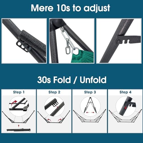 Tranquillo Foldable Hammock Stand, Collapsible Camping Hammock and Stand Set, 600 lbs Capacity Double Hammock Stand for 2 Persons, Premium Steel Stand and Breathable Polyester Hammock Net, Peacock