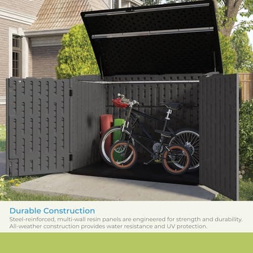 Suncast Stow-Away Horizontal Storage Shed for Yard Storage, All-Weather Outdoor Storage Shed with 2 Lockable Doors, 70.5" W x 44.25" D x 52" H, Peppercorn, Made in The USA
