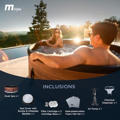 M Spa Round Inflatable Bubble Massage Spa, 4 to 6 Person Outdoor Hot Tub, Duet