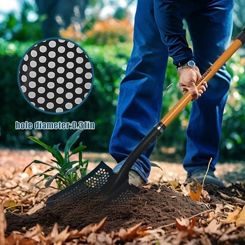 Sifting Shovel, Heavy Duty Sand Sifter Square Cleaning Scoop for Beach Chicken Coop Poop Shovel -45Inch