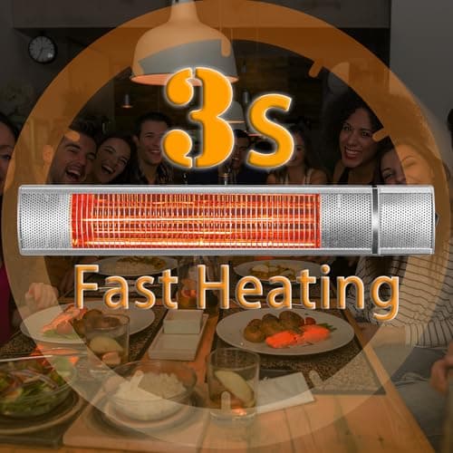 Wall-Mounted Patio Heater for Outdoor Use Electric Infrared Heaters 1500w with 3 Level,Waterproof Space Garage Heater, 3s Heating Remote Control, Silver