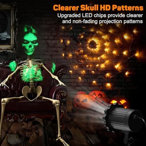 Halloween Projector Lights Outdoor Indoor - 3D Dynamic Green Skull Ghost Projector Decorations Lights, Waterproof Halloween Light for Window, Ground, Roof, Wall,Cemetery, Halloween Decor