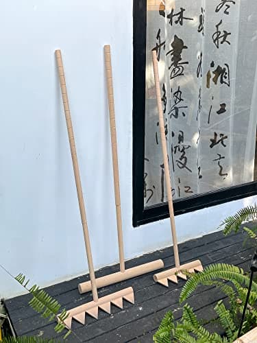 Large Zen Garden Smoother Tool - Outdoor Big T-Shaped Japanese Garden Rake 48" L Handled Rock Sand Gravel Garden Zen Pattern Eraser Tool Meditation Wooden Full Size Zen Rake Accessories Zen Gifts