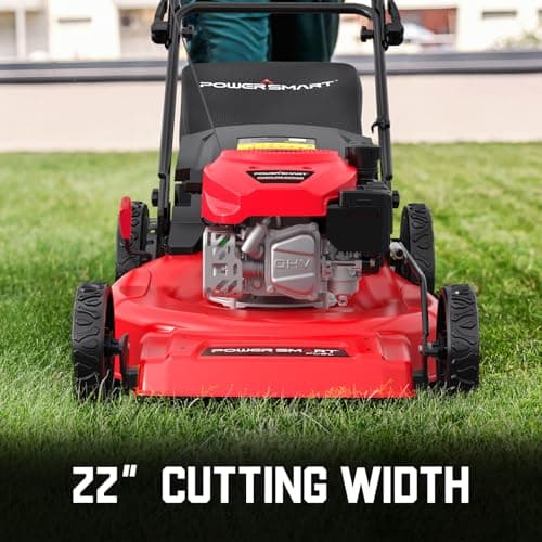 PowerSmart Self Propelled Gas Lawn Mower, 22 in. with 170cc OHV Engine, 3-in-1 Rear-Wheel-Drive High Wheels, Red