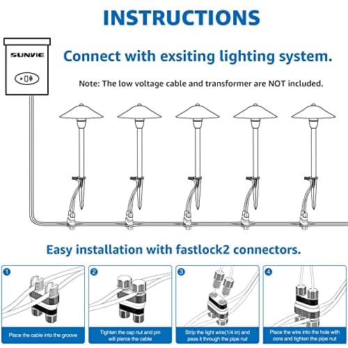 SUNVIE LED Low Voltage Landscape Lights 3W Cast-Aluminum Pathway Lights Low Voltage 12-24V Waterproof Landscape Path Lights 3000K Landscape Lighting for Yard Garden Walkway ETL Listed Cord, 12 Pack