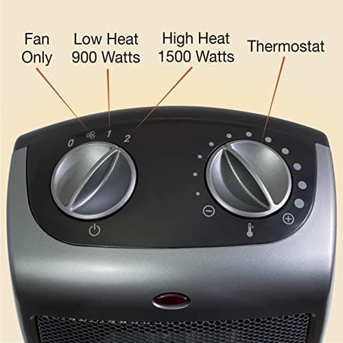 Lasko Portable Indoor Electric Ceramic Space Heater with Tip-Over Safety Switch, Overheat Protection, Thermostat and Extra Long Cord, 2 Speeds, Safe for Home, 9.2 Inches, Dark Gray, 1500W, 754201