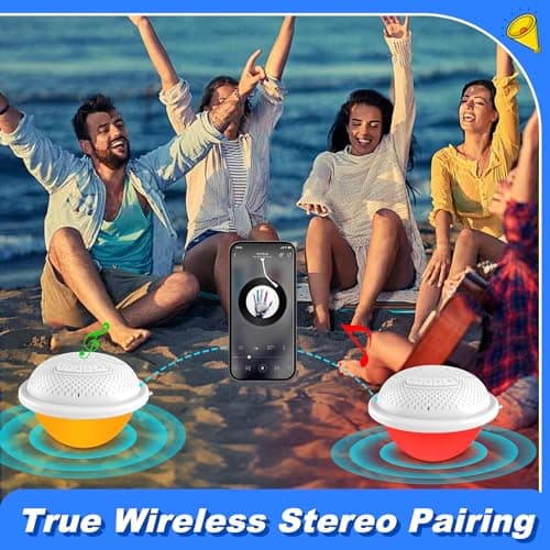 Floating Pool Speakers with Colorful LED Lights, IP68 Waterproof Pool Speakers Bluetooth, 16W Stereo Loud Sound Hot Tub Speaker, TWS Pairing, Hands-Free Portable Bluetooth Pool Speaker for Spa