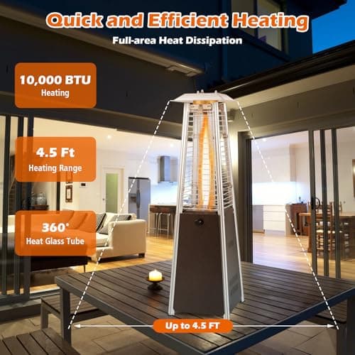 Tangkula Portable Patio Heater, 10,000 BTU Outdoor Tabletop Heater with Stainless Steel Burner, Tip-Over & Flameout Protection, 34" Pyramid Mini Outdoor Heaters for Patio, Porch, Deck (Bronze)