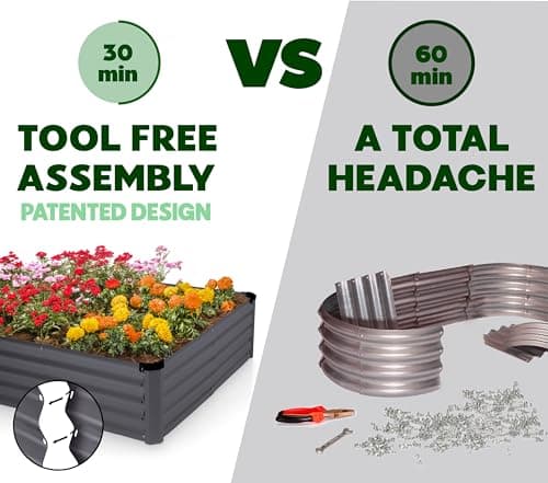 Galvanized Raised Garden Beds Outdoor // 6×3×1 ft Planter Raised Beds for Gardening, Vegetables, Flowers // Large Metal Garden Box // Patented Tool-Free Design (Dark Gray)
