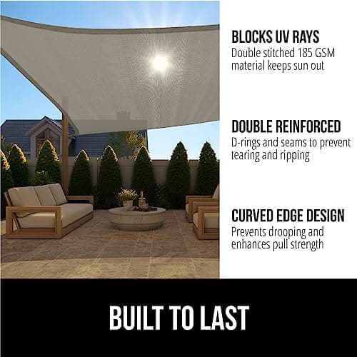 GORILLA GRIP Heavy Duty Sun Shade, UV Protection Fade Tear and Rust Resistant Rectangle Sunshade Canopy, Curved Edges Blocks Sunlight, Breathable Sail, Outdoor Patio, Lawn Garden, 8x10 FT Gray