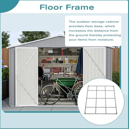 Outdoor Storage Shed, 10 X 12 FT Large Metal Utility Tool Sheds with Floor Frame, Steel Garden Shed for Backyard Garden Patio Lawn