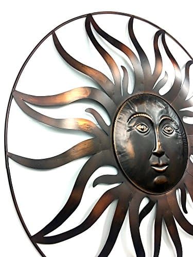 Bellaa 20018 Large Sun Metal Wall Art Sculpture Indoor Living Room Outdoor Garden Patio Farmhouse Home Decor Hanging Retro Rustic Statue Figurine
