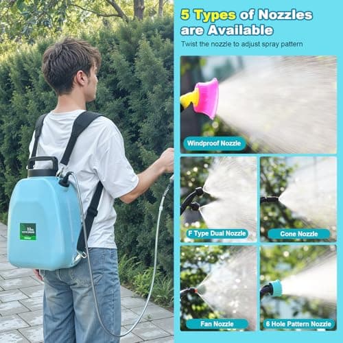 3.2 Gallon Battery Powered Backpack Sprayer, Upgraded Electric Back Pack Sprayer with 3 Spray Force, Battery Indicator, Rechargeable Handle, 41" Telescopic Wand, 5 Mist Nozzles, for Lawn and Garden