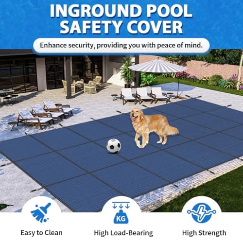 iCOVER Inground Pool Safety Cover, 18x36ft Rectangle Winter Safety Pool Cover for Inground Swimming Pools, Winter Pool Cover, Pool Covers for Inground Pools, Triple Stitched for High Strength, Blue