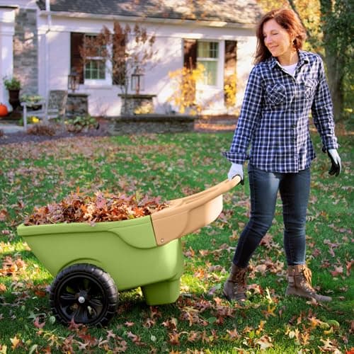 Simplay3 Easy Haul Wheelbarrow with Garden Tool Storage Tray, Durable Heavy-Duty Plastic Wheelbarrow with Large Easy Turn Wheels - Green, Made in USA…