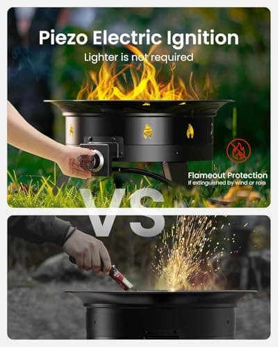 Ciays Large Propane Fire Pit 21 Inch, Gas Fire Pit with Grill Grate, Folding Legs, Hose Hooks, Propane Tank Holder, Cover & Carry Strap, CSA Certified Portable Outdoor Fire Pit for Camping, 58,000 BTU