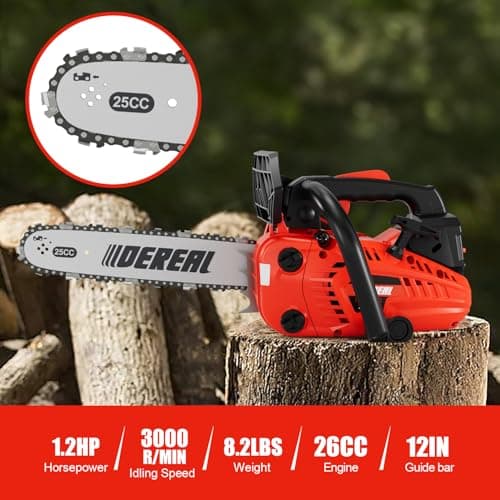 12 Inch Gas Chainsaw, 25.4CC 2-Stroke Top Handle Gas Powered Chainsaw Petrol Handheld Cordless Chain Saw for Tree Wood Cutting
