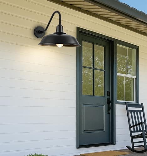 Large 15" Black Outdoor Gooseneck Barn Light, Vintage Farmhouse Classic Wall Mounted Barn Light Fixture for Garage, Porch, Patio Gooseneck Light