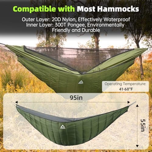 Hammock Underquilt for Camping Hammock, Full Length Camping Quilt for Lightweight Soft Warm 3-4 Seasons 41-68°F, Great for Hiking Backpacking Traveling Beach (Hold Up to 500lbs)