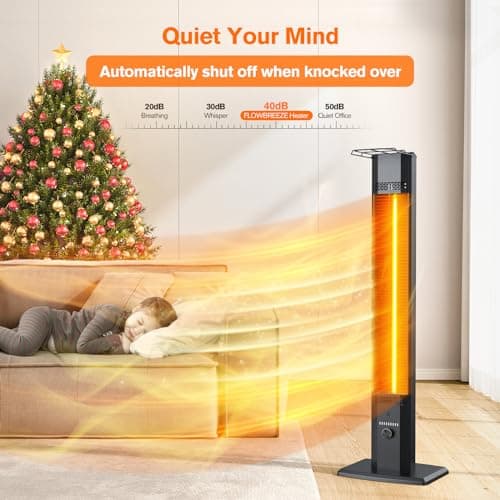 FLOWBREEZE Patio Heater, Portable Outdoor Heater, 1200W, 3S Instant Heating, Infrared Heater with 60°Oscillating, 180min Timer, Tip-over Protection, Super Quiet Electric Heaters for Indoor Outdoor Use