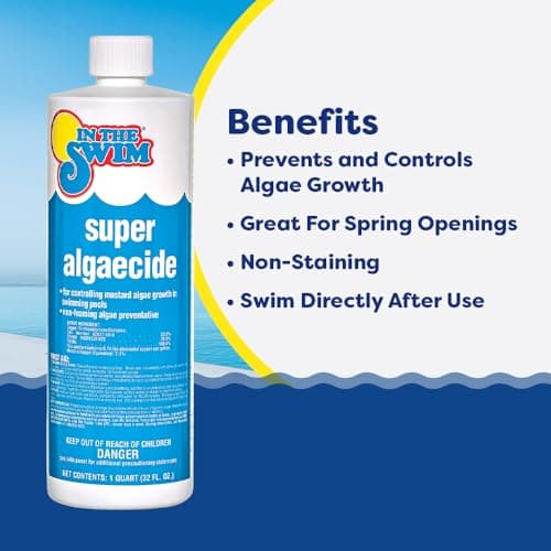 In The Swim Super Algaecide for Above Ground or Inground Swimming Pools – Low Odor, Non-Foaming Preventative for Yellow/Mustard Algae in Swimming Pools - 7.1% Chelated Copper – 1 Quart