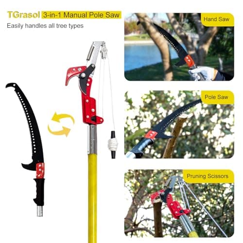 30 FT Manual Pole Saw for Tree Trimming, Extendable Tree Pruner with Sharp Steel Blade and Scissors for High Branches, Sturdy Design Ideal for Pruning Palms and Shrubs