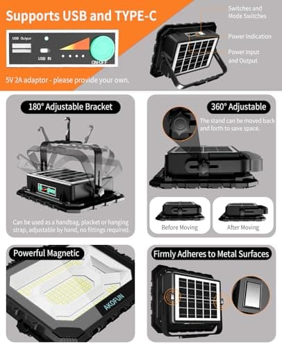 200W LED Solar Work Light Rechargeable, 16000LM Magnetic Worklight 3000K/4500K/6500K, 16000mAh Battery, IP66 Waterproof Portable Solar Outdoor Working Light for Emergency, Camping, 2 Pack