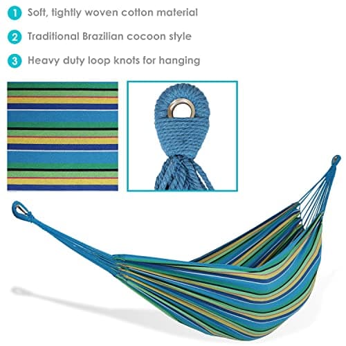 Sunnydaze Double Brazilian Cotton Hammock for Outside - 450-Pound Capacity Outdoor Hammock - Sea Grass