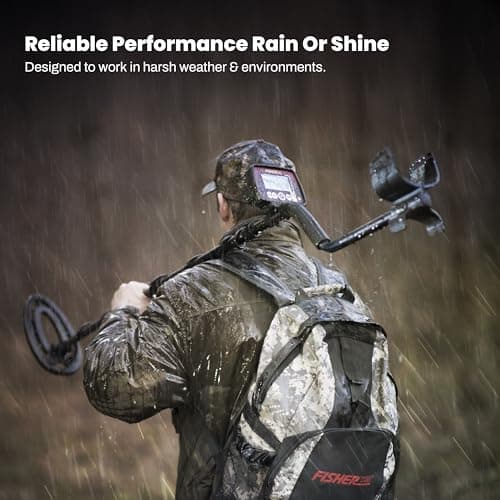 Fisher F44 Metal Detector with Weatherproof Design, Large LCD Display, and Sensitive Detection Features, Ideal for Both Beginners and Experienced Treasure Hunters Seeking Reliable Performance.