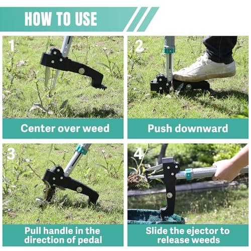 Breeze Touch 46" Weed Pulling Tool, 4-Claw Detachable Weed Puller Tool with Long Handle Adjustable, Heavy Duty Stand Up Weeder Weeding Tool for Lawn, Yard, Garden, Dandelion Picker, Weed Remover
