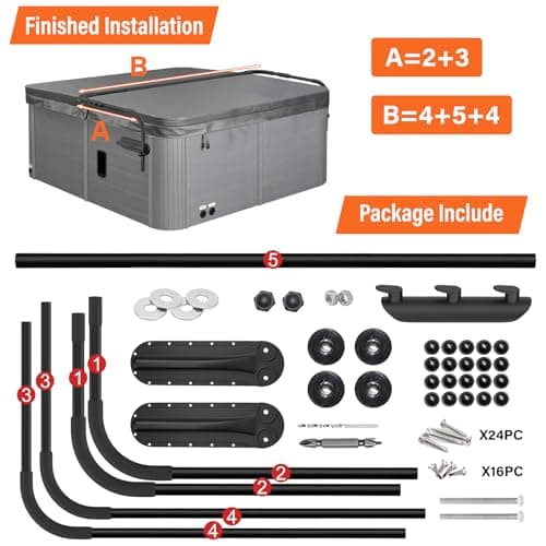 Cover Lifter, Hot Tub Cover Lifter, Pivot Top Mount Spa & Hot Tub Cover Lift Removal System Reinforced Brackets with 3 Hook Towel Rack,Fit for Most Spa Hot Tubs，Hot Tub Width Below 96"