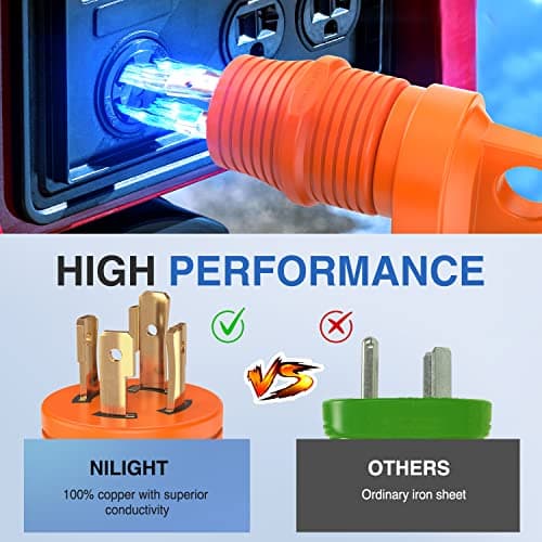 Nilight 30 A to 30A RV Power Adapter 4 Prong Locking Plug 125 Volt Heavy Duty Converter L14-30P to TT-30R 30Amp Male 30 Amp Female Receptacle for RVs Camper Caravan Generator