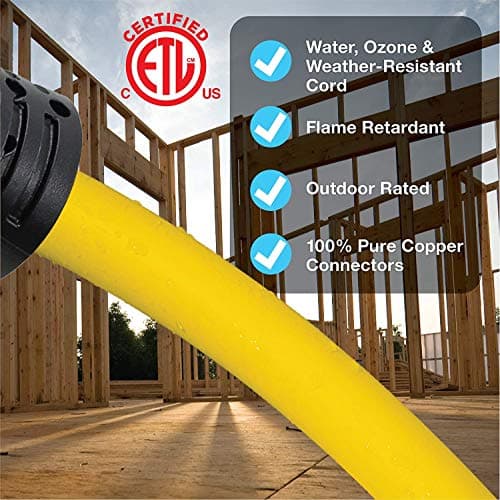 Clear Power 2ft (Short) 3 Outlet Extra Heavy Duty Extension Cord Adapter, 12/3 20Amp Twist-to-Lock Plug to U-Ground Connector, Water & Weather Resistant, Flame Retardant, Yellow, DCAC-0062-DC