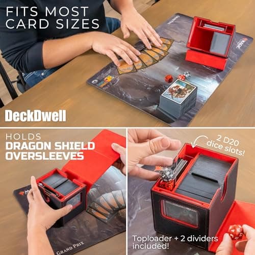 MTG Commander Card Box with Display – Fits 250+ Unsleeved Cards, TCG Storage Case with Dice Tray – Magic the Gathering Card Deck Organizer