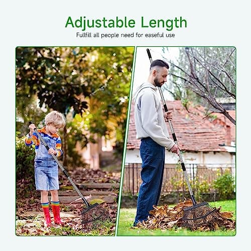 Rake for Leaves Heavy Duty 72 Inch Long Expandable Leaf Rake, 18 Inch Wide Garden Rake with 25 Reinforced Tines and Stainless Steel Handle for Lawn, Yard, Leaf Cleanup