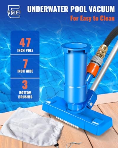 Portable Pool Vacuum for Above Ground Pool, Jet Underwater Cleaner with 3 Scrub Brush, Mesh Bag and 5 Section Pole of 47", Attach to Common Garden Hose, Light Blue