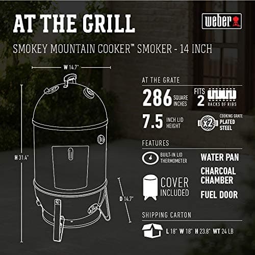 Weber 14-inch Smokey Mountain Cooker, Charcoal Smoker