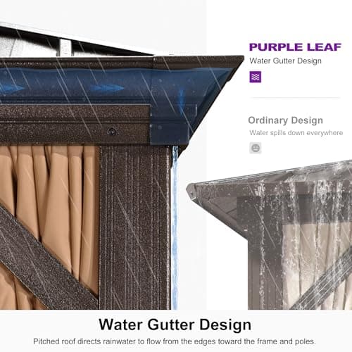 PURPLE LEAF 11' X 15' Outdoor Hardtop Gazebo Patio Wide Aluminum Frame Metal Double Roof with Heavy Duty Netting and Curtains for Permanent Hard Top Pavilion Screen with Lights, Khaki