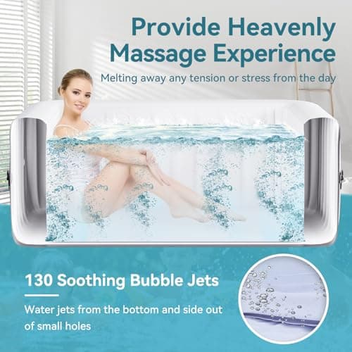 4-6 Person Inflatable Hot Tub, Large Square Portable Blow up Hot Tub, Leak-Proof PVC Outdoor Spa with 130 Air Jets, Insulated Cover and Heater Pump, 73” X 73”X 25”
